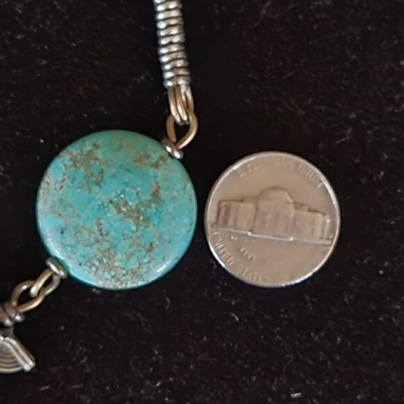 Tourquoise and Brass Boho Necklace. Tribal Necklace. - Picture 7 of 8